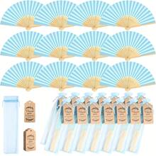 5 Sets Of 15 Piece Handmade Blue Bamboo Folding Fans, Accompanied By Gift Bags And Thank-You Cards - Elegant DIY Decorations For Weddings, Parties, And Home Or Office Events, Shower Gifts | Elegant Paper Fans | Rural Charm