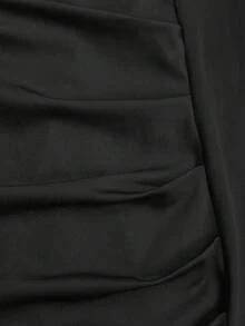 Black High Neck Long Sleeve Rhinestone Slit Bodycon Maxi Dress, Elegant For Women's Ball, Wedding, Birthday, Graduation Ceremony - Black - View 10