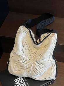 1pc Handmade Woven Bag, Artistic Style, 2025 New Korean Tote Bag, Hollow Out Knitted Bag, Summer Beach Vacation Pouch, Ideal For Summer, Vacation And Daily Use, Travel Essential