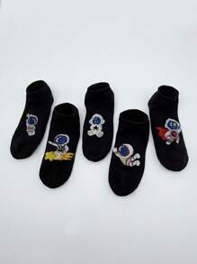 5 pares de calcetines tornozelo cortos de verano, delgados y de colores variados con estampado de astronauta, perfectos para hombres y mujeres en actividades al aire libre