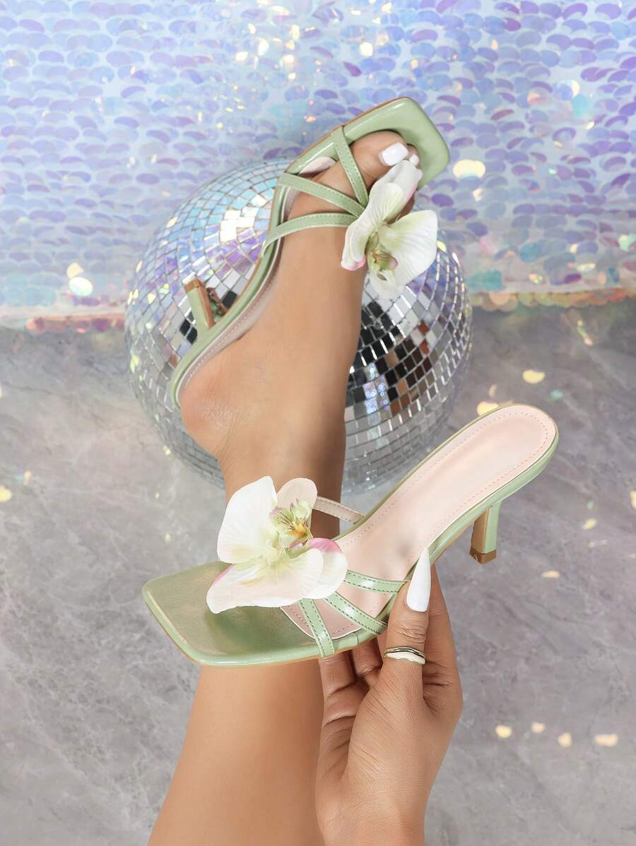 Sandalias de tacón alto de stiletto para mujer, diseño minimalista y elegante de unicolor con tira y punta cuadrada, aptas para fiesta, boda y uso diario