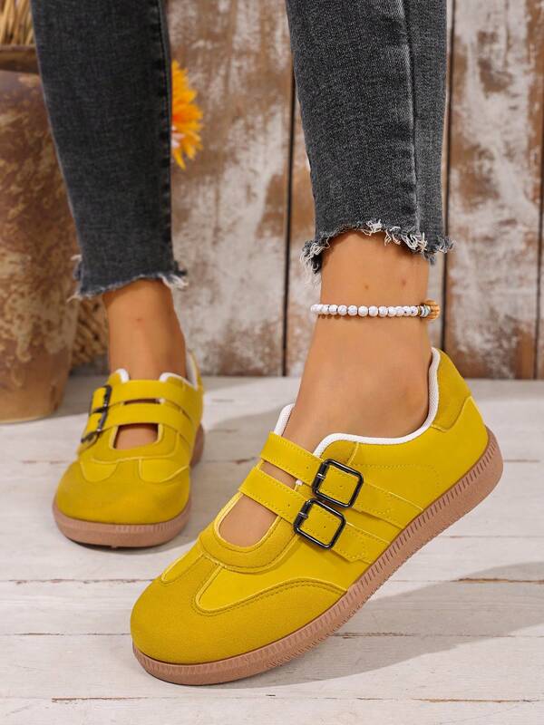 1 Pair Solid Color Preppy Style PU Leather Strap Lightweight Comfortable Shoes, Suitable For Wedding, Party, Office, Gym, Outdoor, Spring/Summer