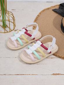 1 Pair Kids Colorful Strap Sandals, Lightweight & Comfortable For Daily Wear Or Outdoor Activities, Suitable For Summer - White - View 2