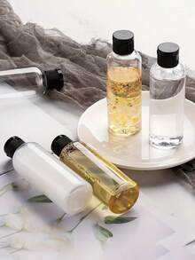 1/3/5 Piezas Botellas de Viaje, Botellas de Hombro Redondas Transparentes con Tapa Giratoria de Mariposa, Contenedor Dispensador de Muestras Cosméticas Vacío, Botellas Plásticas Transparentes Recargables con Tapa Negra a Prueba de Fugas para Artículos de Aseo, Champú, Lociones, Cosméticos de Viaje, Hogar, Vuelta al Colegio Unisex - Negro - Ver 3