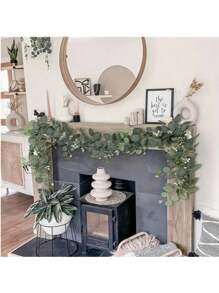 1/2/5 pièces, Guirlande de faux eucalyptus avec fleurs blanches, feuilles d'eucalyptus argent de 5,9 pi/180 cm Gypsophila, Vignes vertes artificielles pour décoration de mariage, fête, manteau, chemin de table, maison, bureau, décoration d'été