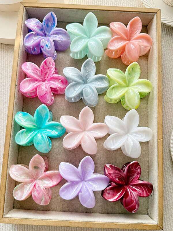 12pcs/Set Oversized High-Quality Tropical Frangipani Flower Design Hair Claws, Hair Claw Half-Updo Fashion Hair Accessories Claw Clips Hair Clips Hair Jaw Clip Hair Clamps Hair Clutch Hair Catcher Clip