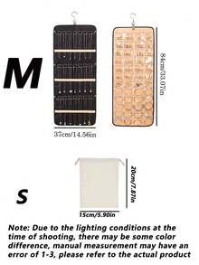 1个悬挂式首饰收纳架，双面首饰架，项链架，防耳环和戒指挂钩，包含20个带口袋的首饰旅行卷袋，可悬挂在衣柜、墙壁或门上 - 彩色 - 查看 8