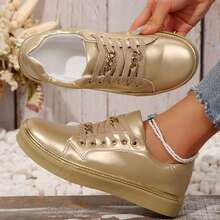 Sneakers For Women Casual Round Toe Flat Sole Anti Slip Everyday Walking Shoes - Vàng - Xem 5