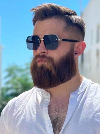 1 Pair Men's Metal Half-Frame Fashion Glasses, Dual-Beam Square Aviator Style For Summer Beach Vacation,Outdoor,Travel