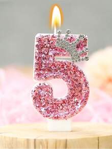 Pale Pink Crystal Crown Numbered 0-9 Birthday Princess Theme Party Cake Decorative Candles