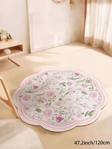1pc Pink Floral Area Rug, Plush Fabric, Soft & Comfortable Touch, Easy Care, Waterproof & Stain Resistant, Non-Slip Backing, Machine Washable, Suitable For Living Room, Bedroom, Kitchen, Dining Room, Office, Room Decor And Doormat - Pink - View 4