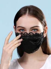 1pc Lace Mesh Mask With Floral Print Sexy Style,Flower-Embroidered Thin Mask Has Adjustable Ear Loops,Suitable For Female Daily Use In Outdoor Sports - One Size - View 7