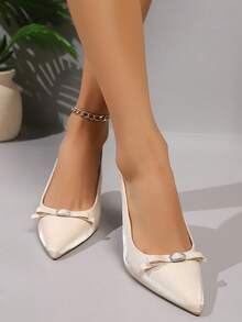 Women's Elegant Bow Rhinestone Heart Buckle Back Strap Party High Heels