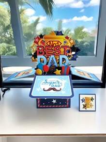 1pc Father's Day, Father's Birthday Pop-Up Greeting Card Box, Best Dad Folding 3D Craft Father's Day Surprise Gift Card, Father's Day Birthday Greeting Card, Gift Information Card, Father's Theme Party Decoration Card