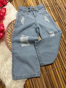 GIRLS PANTS CHILDREN'S WIND LAG JEANS DEFIADED GIRLS - Medium Wash - View 7