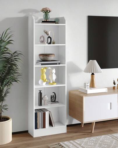 Hzuaneri Bibliothèque, étagères sur pied à 6 niveaux, étagère de rangement, étagère pour objets de collection, panneaux réglables, pour salon, bureau, 24 x 48 x 169,5 cm, blanc