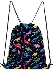 Mochila con cordón ligera, mochila escolar con estampado de dinosaurios de dibujos animados, mochila deportiva y de viaje duradera de poliéster
