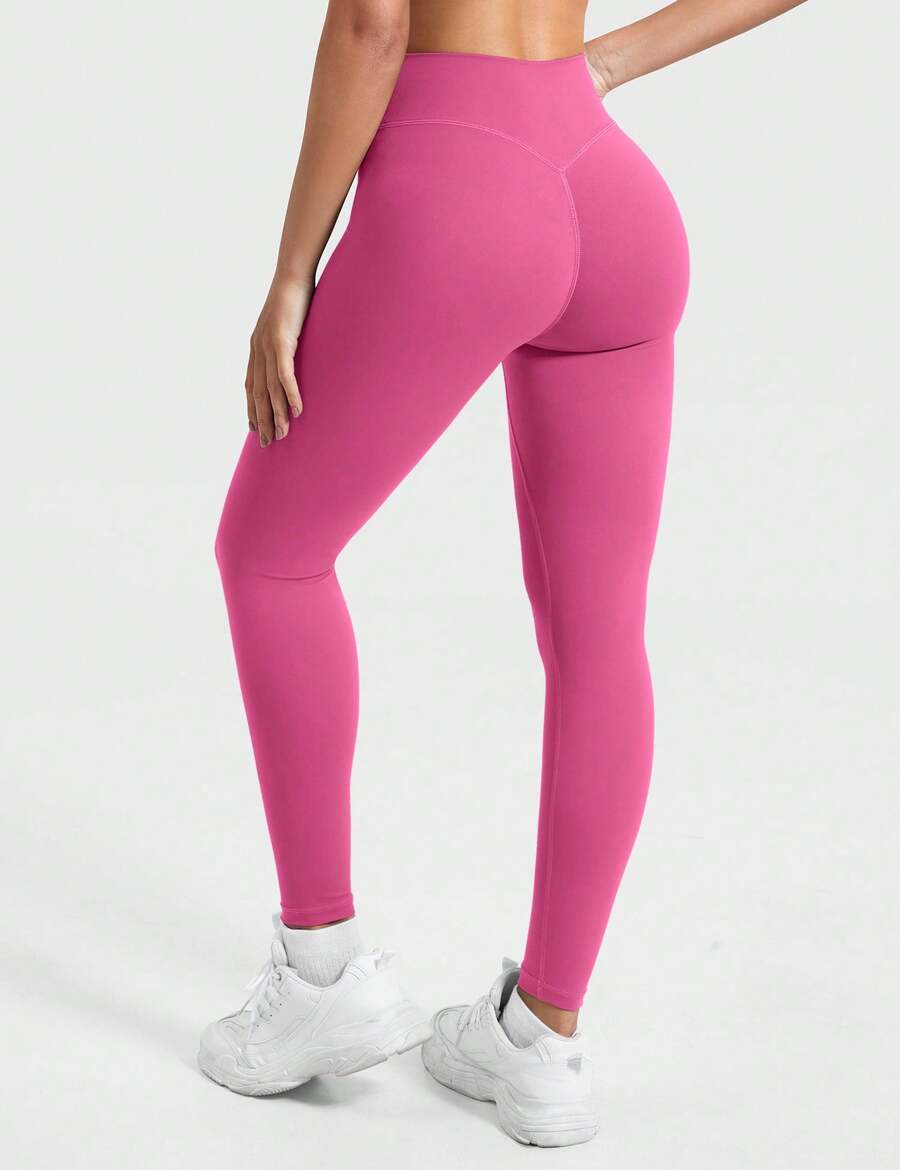 YEOREO Leggings For Women Hidden Scrunch High Waisted Yoga Pants V Cross Tummy Control Craze Compression Workout - 玫紅 - 查看 1