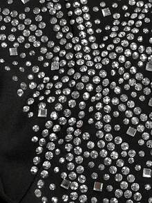 Women's Sexy V-Neck Maxi Dress, Elegant Middle Eastern Style Slit Evening Gown With Rhinestone For Party & Wedding