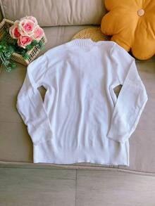 Sweater Blouse Round Neck Plus Size Basic Women Fashion - White - View 2
