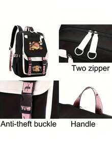 1pc Capybara Print Nylon Backpack - Casual Style, Lightweight, Foldable, Adjustable Shoulder Strap, Zipper Closure, Wet Wipe Cleanable, Large Capacity, Suitable For School And Travel - Multicolor - View 4