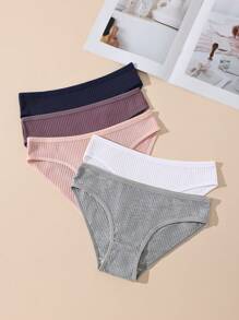 5 piezas de bragas de mujer de unicolor, cómodas, minimalistas, de algodón puro, suaves y transpirables