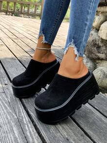 9 厘米厚底露趾拖鞋，女士一脚蹬平底凉鞋，2025 年春秋季新品 - 黑色 - 查看 5