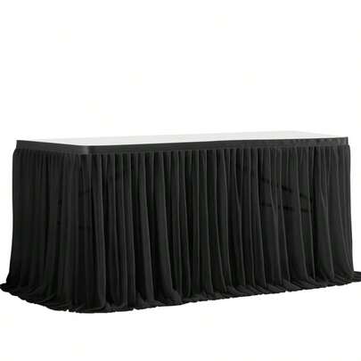 1 件黑色涤纶桌裙，适合 72 英寸/183 厘米矩形桌子，抗皱且易于清洁的荷叶边桌布，适用于生日蛋糕桌面装饰、宴会和婚礼派对、新娘送礼会、各种庆祝活动