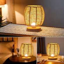 1pc Modern Vintage Woven Rope Lamp With Warm Color LED - USB Powered, With Switch Button, Wooden Base, Creates A Comfortable Atmosphere For Bedroom, Bathroom, Living Room Or Cafe, Bedside Table Lamp - Plug-in Single Color Warm Light - View 8