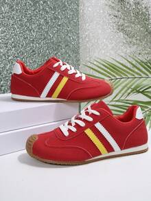 Pink Casual Sport Sneakers, Fashionable Soft Training Shoes For Women, Versatile, Lightweight, Anti-Slip, Minimalist Style Suitable For Students, Lace-Up Outdoor Sport Running Shoes, All Season - Red - View 5