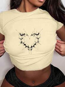 Y2K 垃圾摇滚心形婴儿 T 恤，90 年代 Emo 哥特式 Y2K 美学婴儿 T 恤，朋克复古心形图案衬衫，修身婴儿 T 恤，Y2K 风格