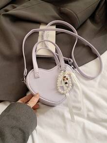 1pc Minimalist Fashion Handbag, Solid Color PU Leather Heart Shaped Crossbody Bag Without Pendant, Spring/Summer - A - View 14