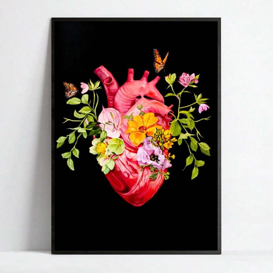 1pc Canvas Art Print,A Medical Art Poster Featuring Flowers And Butterflies In Floral Art,Wood Framed Painting (1) Thickness 2.5 Cm/ 1 Inch-Home Decoration For All Occasions,Ideal New Year, Valentine's Day,Thanksgiving,Easter,Christmas Gift,Room Decoration Aesthetic,Wall Decoration Art,Perfect Gift,Autumn And Winter Wall Decoration,Living Room Decoration, Bedroom Decoration, Kitchen Decoration, Entry Decoration, Bathroom Decoration, Direct Wall Painting, High Quality Wall Painting Poster,Modern Home Decoration Stretched And Framed Ready To Hang - Black - View 1