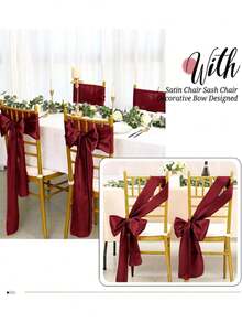 10pcs Burgundy Satin Chair Bow Sashes Silk Wedding Chair Ribbon Bow Party Chair Knot Ties For Home Reception Restaurant Event Banquet Hotel Decorations