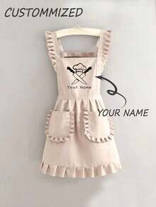 1pc Customized Printed Apron, Elegant Ladies Customized Printed Apron, Waterproof And Stain-Resistant, Cute Lace Skirt Apron, Black Anti-Stain Apron, Sleeveless Apron, Suitable For Home, Kitchen, Nail Salon, Cooking, Baking, Nail Salon, Ladies Workwear, Coffee Smock, Household Cooking Cleaning Sleeveless Bib Apron, Customizable Text And Personalized Photo Cooking Supplies, Washing Gloves - Multicolor - View 4