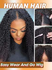 Peruca de cabelo humano afro crespo e cacheado com parte em V para mulheres, densidade 180%, feita à máquina, aparência natural, com parte em forma de V, design leve e respirável para todas as etnias, estilo versátil para o dia a dia e ocasiões especiais