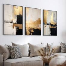 Set Of 3 Unframed Golden Black Beige Abstract Wall Art Canvas Poster Print Minimalist Contemporary Art Painting For Dorm,Living Room,Apartment,Bedroom,Modern Home Decoration