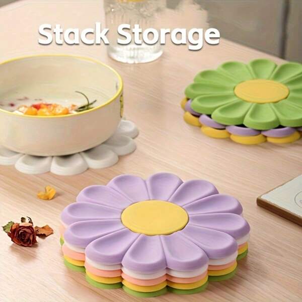 2 Packs Daisy Flower Silicone Trivet Mats - Heat Resistant, Non-Slip, Stackable Kitchen Pads For Hot Dishes & Pots - Ideal For Christmas & Halloween Gifts