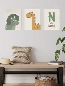 3pcs Dinosaur Wall Decor, Cartoon Decorative Artwork, Cute Canvas Artwork Paintings, Modern Paintings, Wall Art, Posters, Room Aesthetic, Home Decoration, Ideal Gift, For Living Room, Bedroom, Bathroom, Optional Frame - 3Pcs/Set - View 7