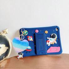 卡片夹儿童 iPad 保护套 1 件可调节卡通宇航员星空宇宙主题平板电脑支架保护套兼容三星 Galaxy TAB A7 A8 A9 Plus、Apple iPad Air2/iPad Mini/iPad 5/6/7/8/9/iPad Pro 11 第 10 代 - 藏蓝色 - 查看 24