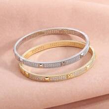 1 Luxurious Women's Copper Bracelets With Rose Design, Inlaid With Zirconia, Daily Fashionable Jewelry Accessory