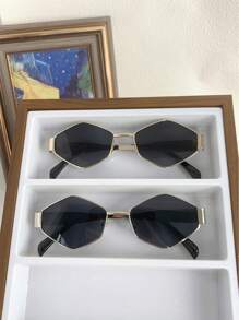 1 pieza Gafas de moda de metal de polígono retro para mujer para verano, playa, vacaciones, exteriores, viajes. de estilo vintage con montura geométrica para usar con atuendos para salir, regreso a la escuela