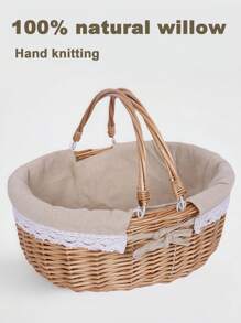 1 Stück Picknickkorb, herausnehmbares Futter, Weidenkorb Picknickkorb mit doppelten Klapphenkeln, stabiles Stofffutter, handgewebter handgemachter Picknickkorb, natürlicher handgefertigter geflochtener Korb
