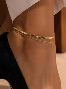 Conjunto de 2 tornozeleiras com corrente plana dourada, ideal para presentear mulheres, namoradas e mães em viagens e feriados