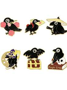 1pc Metal Bird Brooch, Cute Raven Zinc Alloy Enamel Pin, Fashionable Lapel Pin, Button Pin School