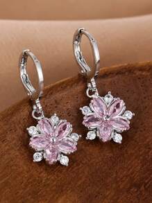1 par de brincos de zircônia floral da moda para mulheres, joias, brincos adequados para uso diário, acessórios diários, presente para o Dia dos Namorados, mãe, dia das mães