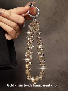 Luxury High-End Crystal Beads Hand Chain Wrist Short Lanyard With Clip Mobile Phone Case Keychain Bag Pendant Luxury Crystal Beads Lanyard - Stylish Portable Chain Wrist Accessory Piece For Easy Carrying, Designed To Fit Most Mobile Phone Cases, Fashionable Ornament - Y2K Inspired (Comes With Transparent Clip)