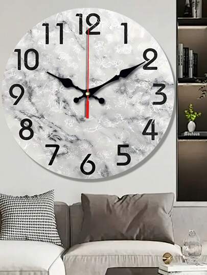 Moderne Wooden ation Wand Clock, Grijs Zwart Marble Oil Painting Silent Quartz Living Room Bedroom, Spiritual Home Office Hanging, Ho warming 10 "12" Klok Bedroom Dormitory Back To School view 2
