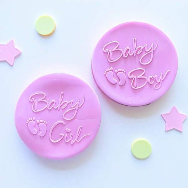 cherit Baking Baby Boy Baby Girl Acrylic Cookie Embosser, Baby Feet Birthday Fondant Cookie Stamp, Clay Handcraft Art ,Fondant Mold, Baking Mold.