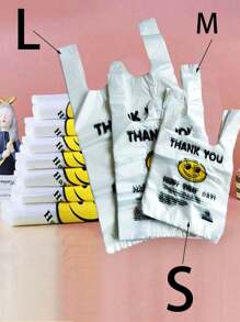 50pcs/100pcs Reusable Plastic Shopping Bags - Ideal For Groceries, T-Shirts Etc - Suitable For Stores, Malls And Home Use, Random Patterns/Text, Convenient Bags, Shopping Bags, Tote Bags, Storage Bags, Garbage Bags, Mother's Day, Holiday Party Packaging, Some Printing/Marks Won't Affect Usage